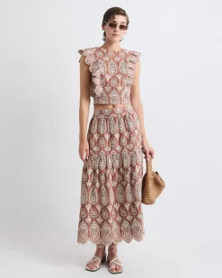 A-Line Midi Skirt with Boho Embroideries