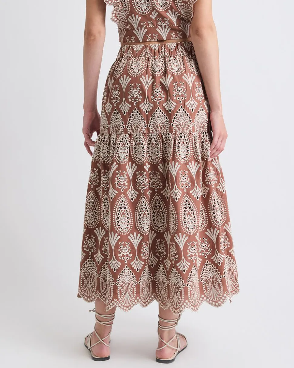 A-Line Midi Skirt with Boho Embroideries