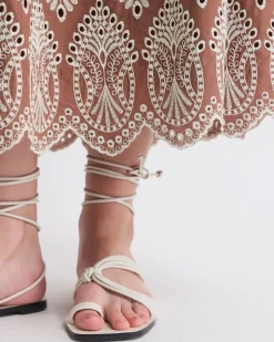 A-Line Midi Skirt with Boho Embroideries