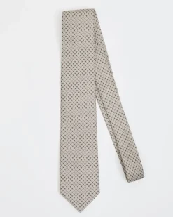 Beige Regular Tie with Square Geometric Pattern