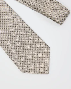 Beige Regular Tie with Square Geometric Pattern