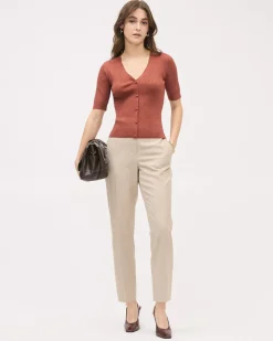 Beige Straight-Leg High-Rise Pant