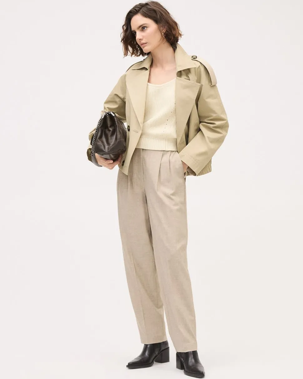 Beige Tapered-Leg High-Rise Pant