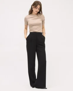 Black High-Rise Wide-Leg Crepe Pant