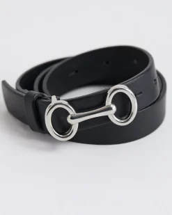 Black Leather Belt with Silver Buckle