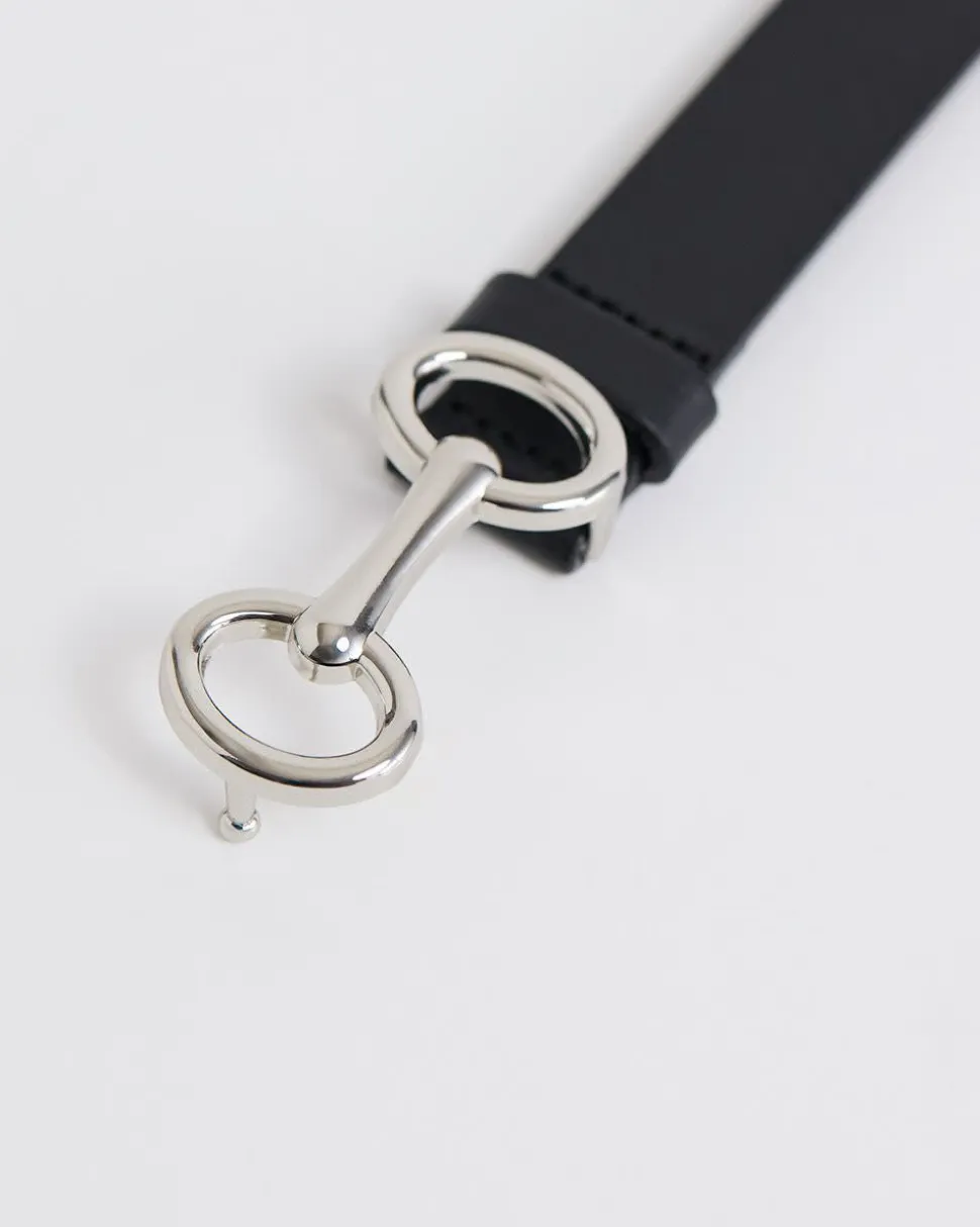 Black Leather Belt with Silver Buckle