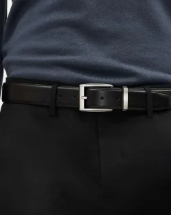 Black Leather Belt with Square Buckle