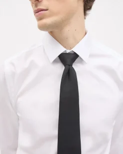 Black Linen-Blend Wide Tie