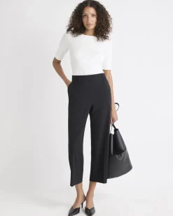 Black Mid-Rise Straight-Leg Cropped Pant