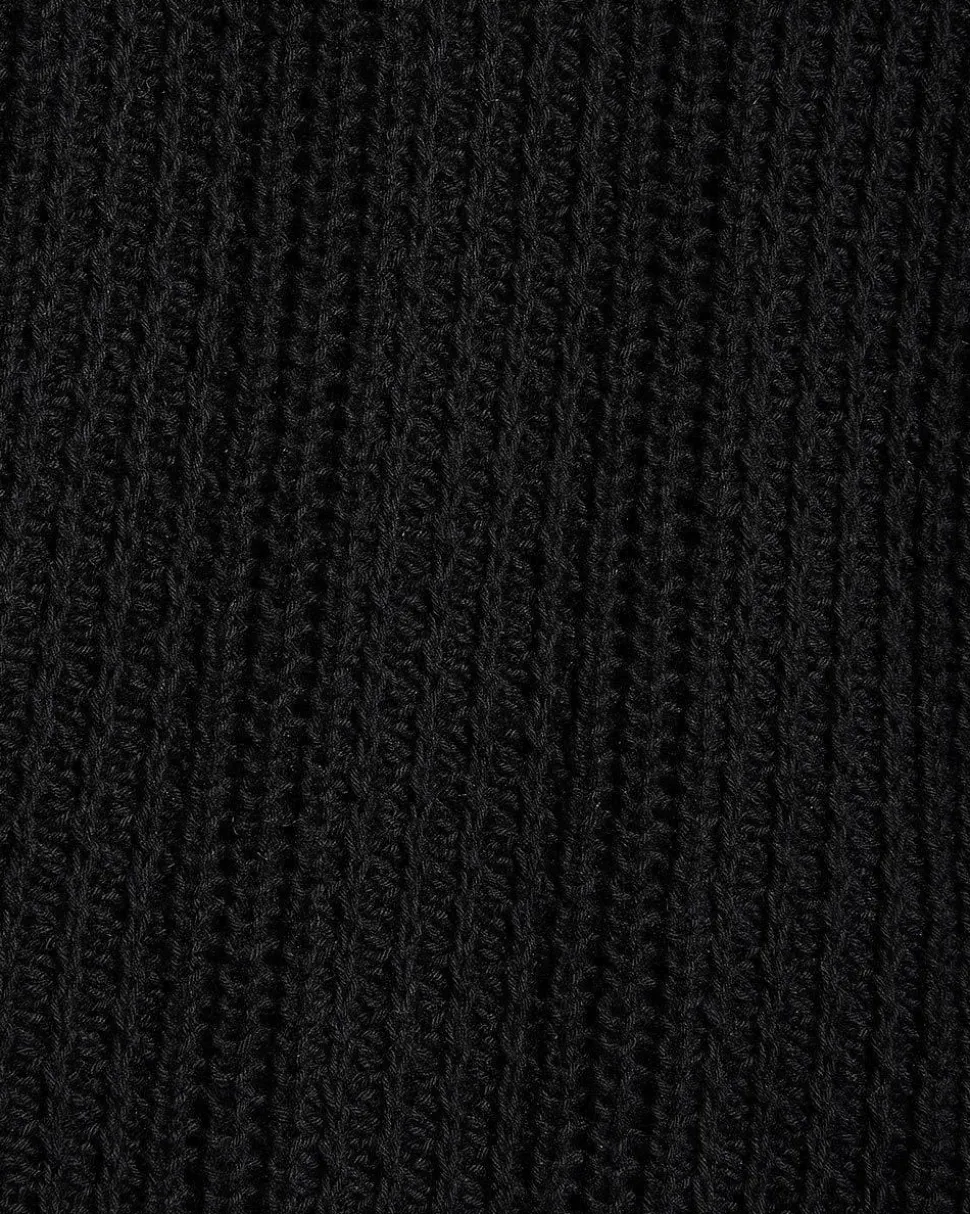 Black Short-Sleeve Johnny Sweater with Vertical Stitches