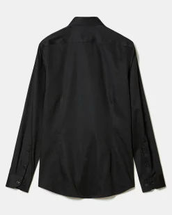 Black Slim-Fit Dress Shirt with White Floral Pattern