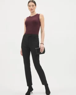 Black Slim-Leg Mid-Rise Pant