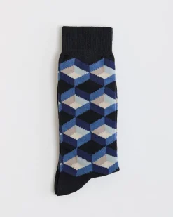 Black Socks with Geometric Pattern