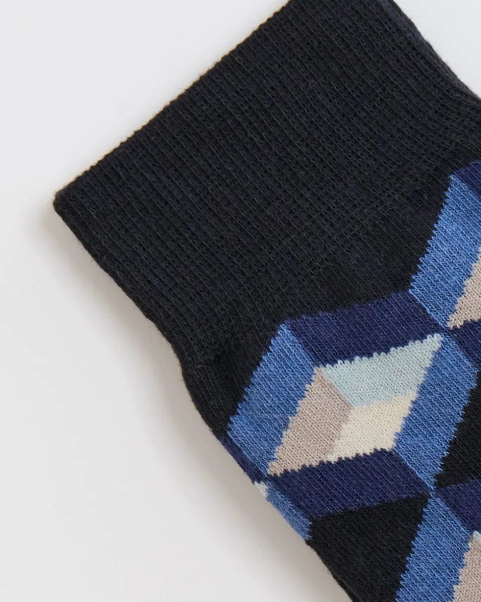 Black Socks with Geometric Pattern