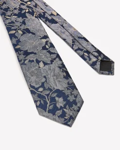 Blue Regular Tie with Floral Pattern