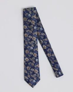 Blue Regular Tie with Floral Pattern