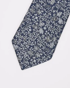 Blue Regular Tie with Foliage Pattern