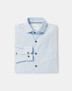 Blue Tailored-Fit Dress Shirt with Micro Geo Print