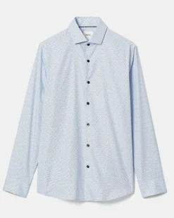 Blue Tailored-Fit Dress Shirt with Micro Geo Print