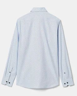 Blue Tailored-Fit Dress Shirt with Micro Geo Print