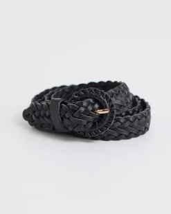 Braided Leather Belt with Half-Moon Buckle