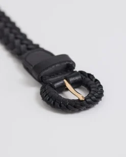 Braided Leather Belt with Half-Moon Buckle
