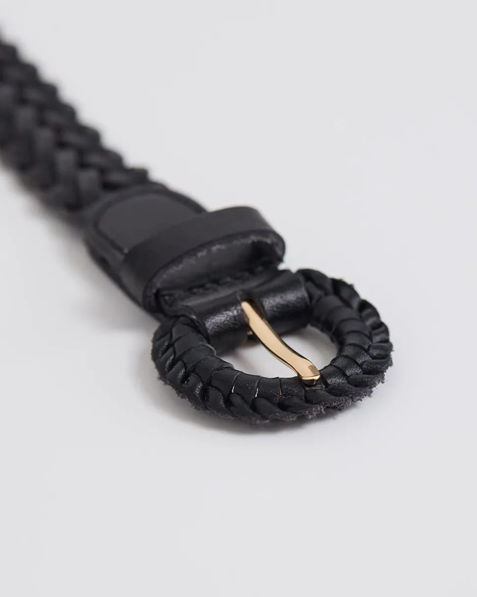 Braided Leather Belt with Half-Moon Buckle