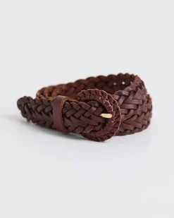 Braided Leather Belt with Half-Moon Buckle