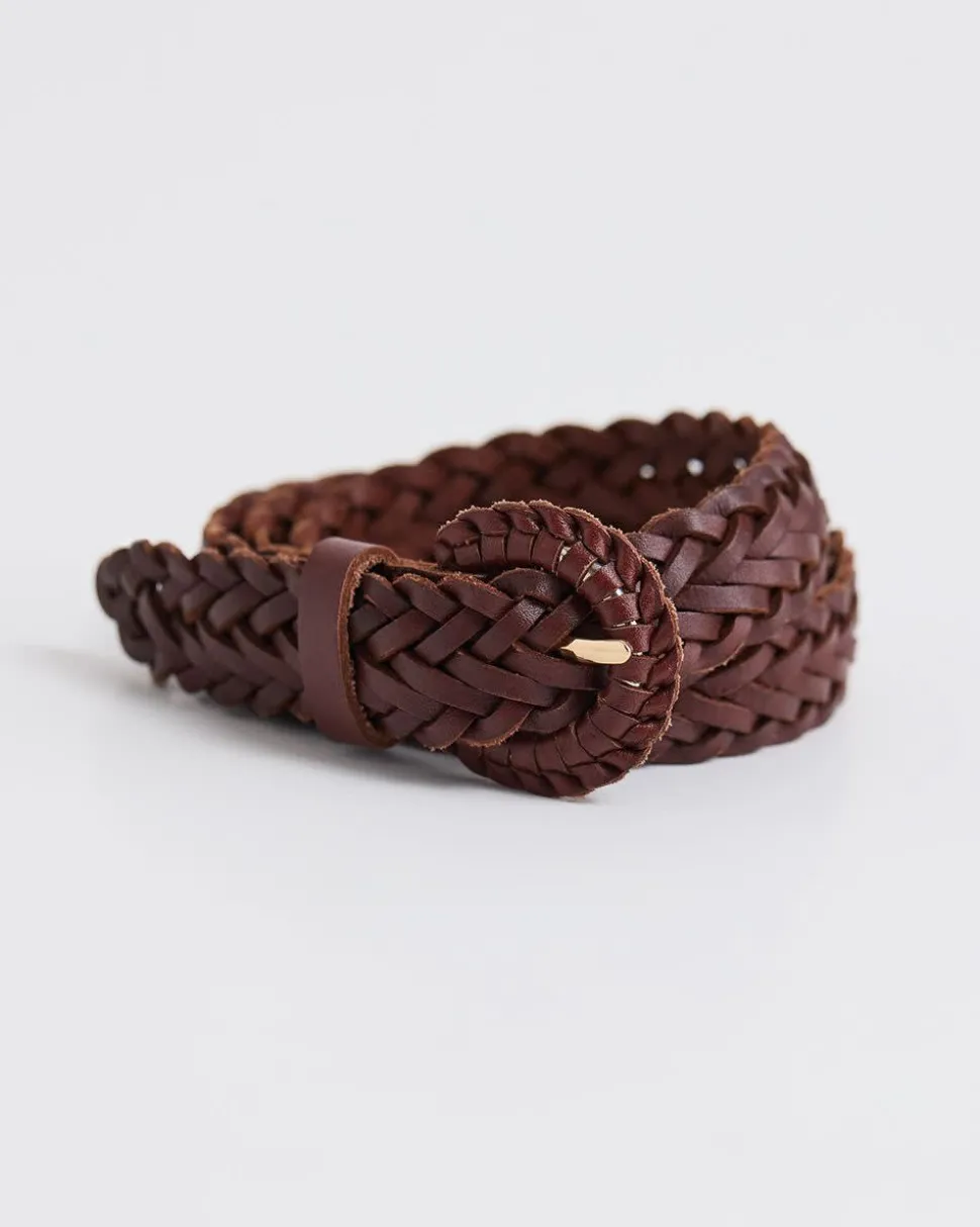 Braided Leather Belt with Half-Moon Buckle