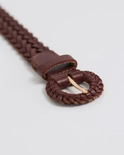 Braided Leather Belt with Half-Moon Buckle