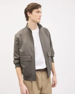 Brown Bomber Jacket with Funnel Neckline