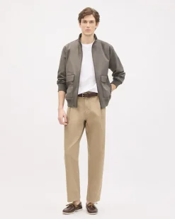 Brown Bomber Jacket with Funnel Neckline