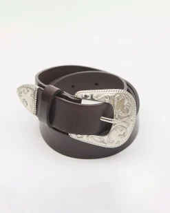 Brown Leather Belt with Western Buckle