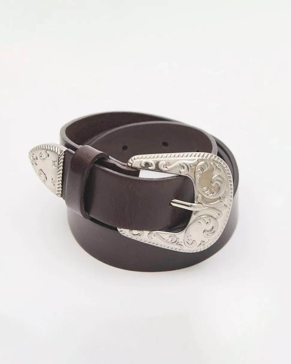 Brown Leather Belt with Western Buckle