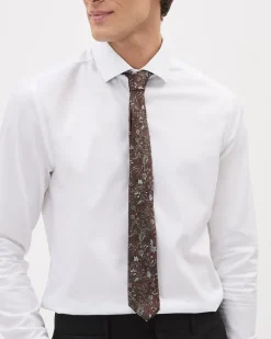 Brown Skinny Tie with Floral Pattern