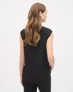 Cap-Sleeve Crew-Neck Blouse