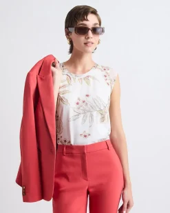 Cap-Sleeve Crew-Neck Blouse