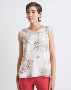 Cap-Sleeve Crew-Neck Blouse