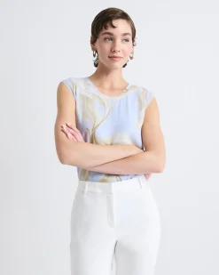 Cap-Sleeve Crew-Neck Blouse