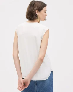 Cap-Sleeve Crew-Neck Blouse