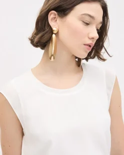 Cap-Sleeve Crew-Neck Blouse