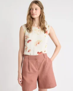Cap-Sleeve Crew-Neck Blouse
