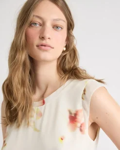 Cap-Sleeve Crew-Neck Blouse
