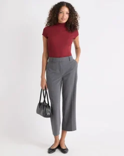 Cap-Sleeve Mock-Neck Ribbed Top