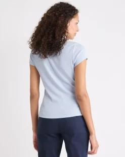 Cap-Sleeve Mock-Neck Ribbed Top