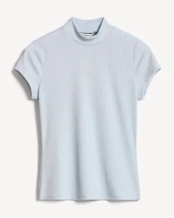 Cap-Sleeve Mock-Neck Ribbed Top