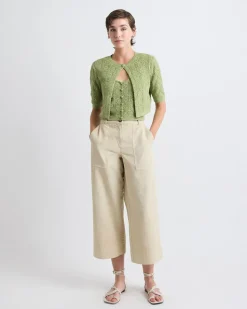 Cotton and Linen High-Rise Wide-Leg Pant