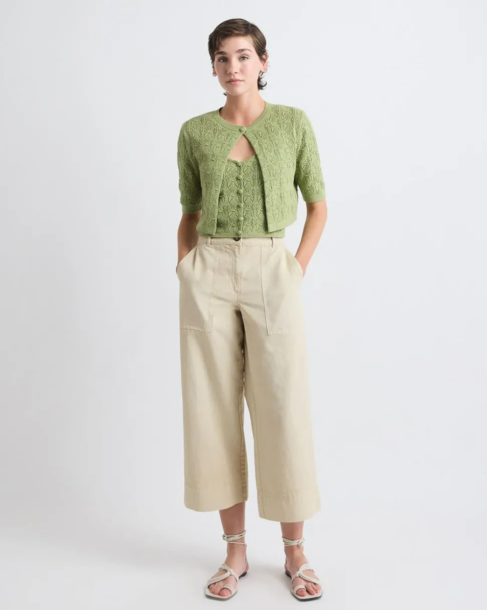 Cotton and Linen High-Rise Wide-Leg Pant