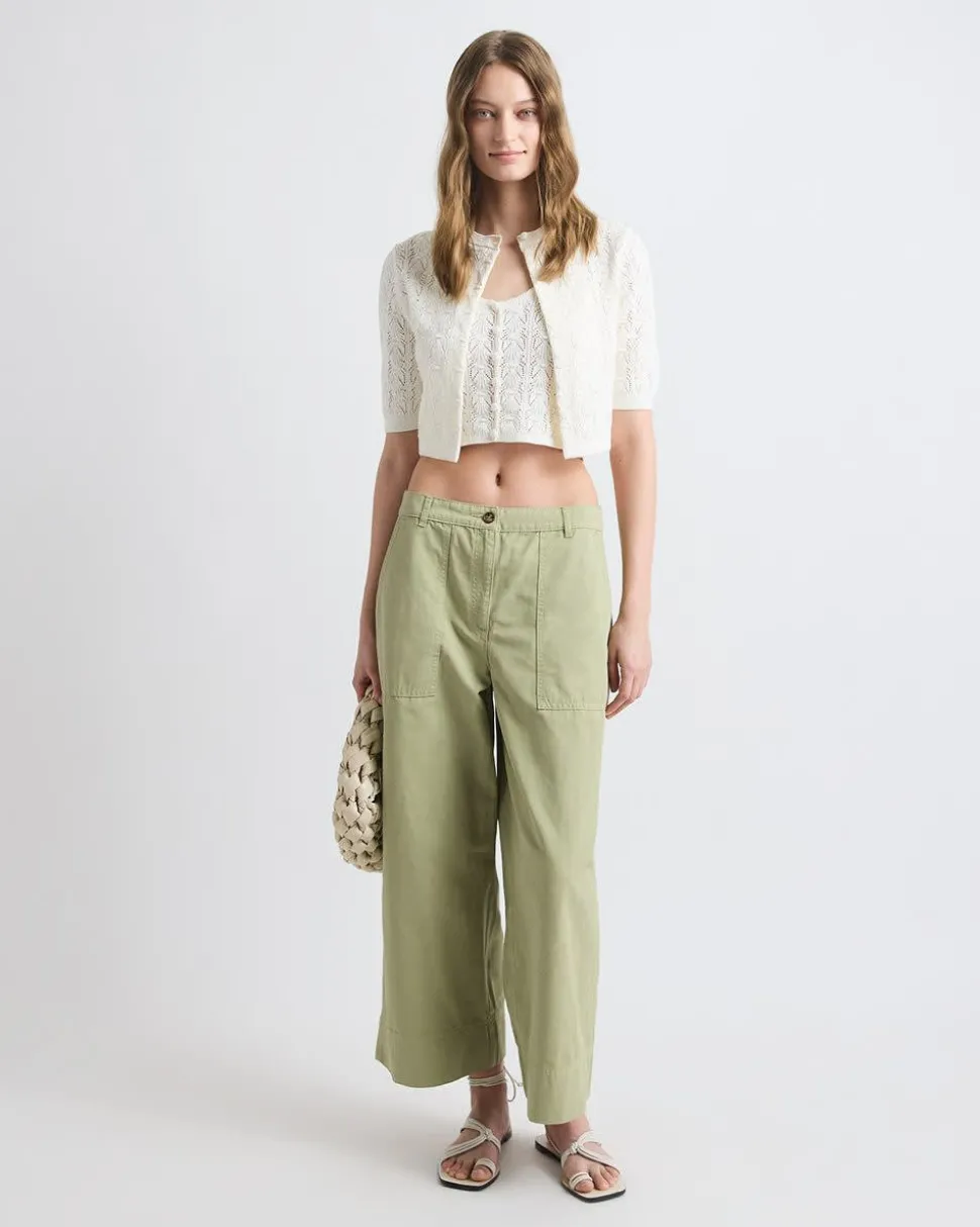 Cotton and Linen High-Rise Wide-Leg Pant