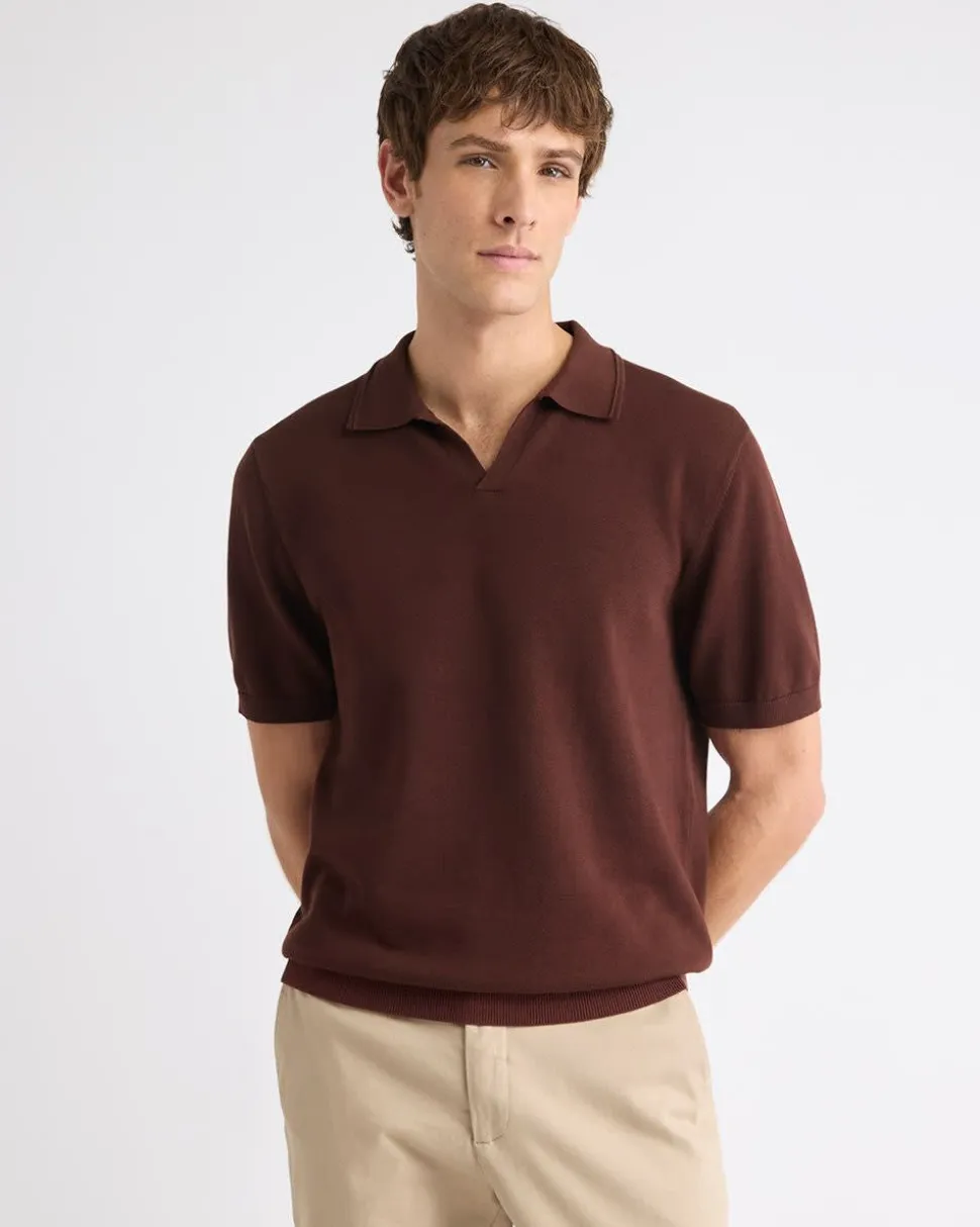 Cotton Short-Sleeve Polo with Johnny Collar
